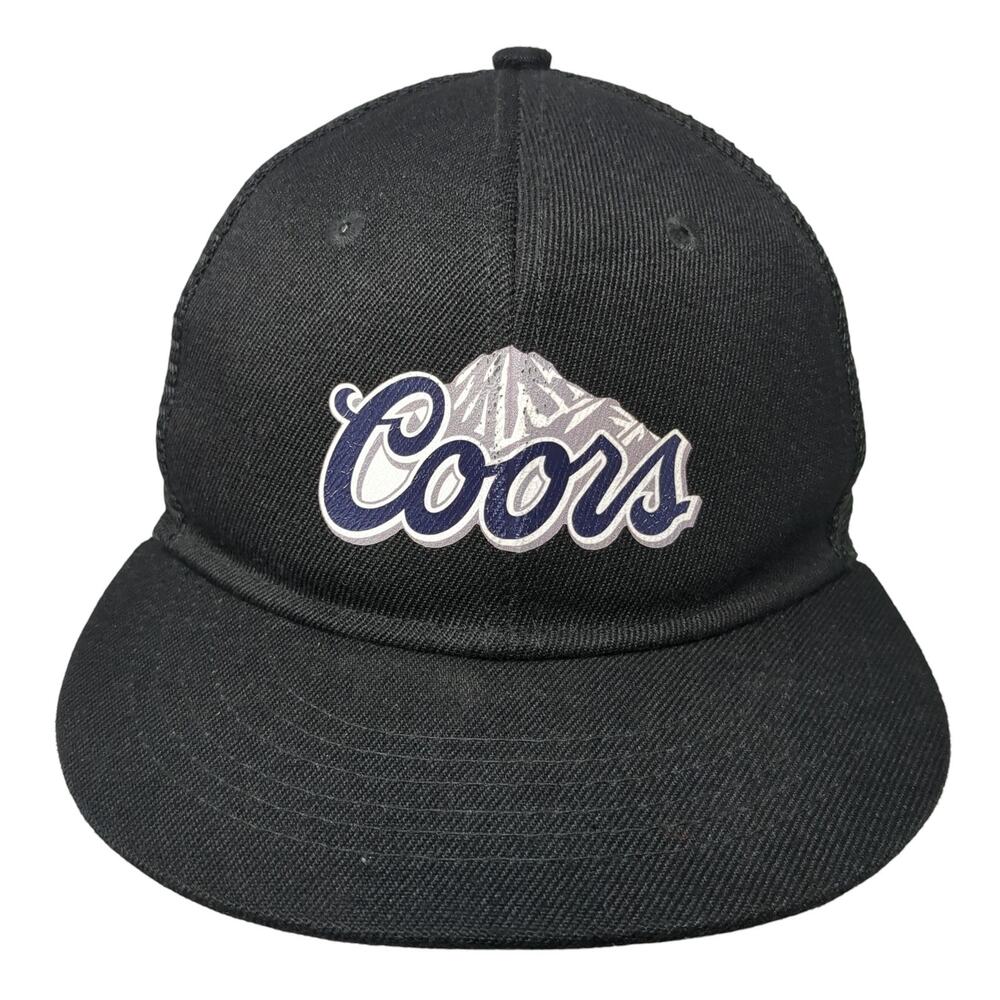 Coors Snapback Trucker Hat Black One Size Adjustable Mesh Back 6 Panel Three In